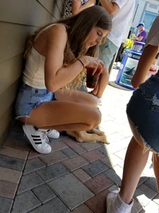 Blonde and Brunette friends in TINY jean shorts! [OC]