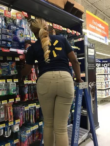 Ebony Walmart employee in tight jeans with a big booty