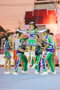 Bunch of athletic Thai cheerleaders at a competition