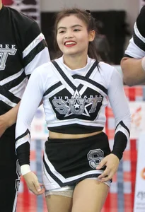 Bunch of athletic Thai cheerleaders at a competition
