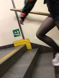 Cute Girl in Black Pantyhose with Hot Legs Subway Candid Photos