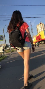 Girl with Great Legs in Denim Shorts Street Candid Photos
