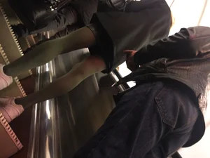 Girl in Green Pantyhose and a Skirt Subway Platform and Escalator Candids