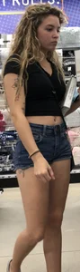 Tight petite Blonde in jean shorts