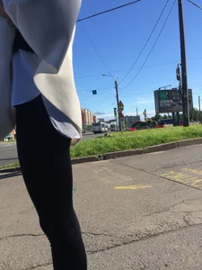 Blonde Girl With Fit Muscular Legs in Tight Black Jeans and Sneakers on a Crosswalk  - Street Creepshots Collection