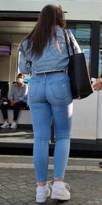 ass in tight blue jeans