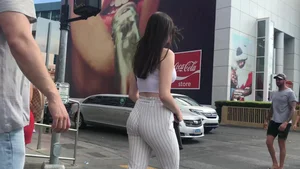 Tourist with a nice ass in thin striped pants with vtl