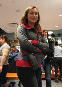 Pretty girl shopping with boyfriend in leggings with a nice ass