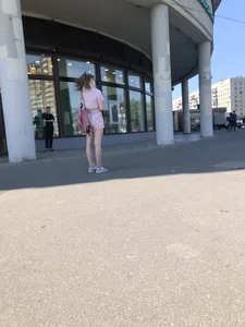 Cute Skinny Candid Girl in Shorts and Sneakers Street Photos
