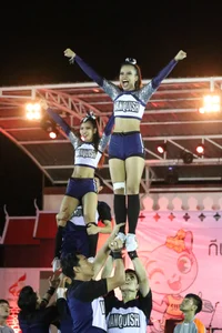 Bunch of athletic Thai cheerleaders at a competition