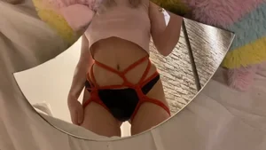 Hot Girl in a Top and Panties Shibari Mirror Selfie Video