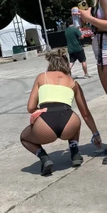 Festival Teens 2: Fit blonde in fishnets, juicy ass with purple pigtails, sexy light skin in sheer pants and black thong