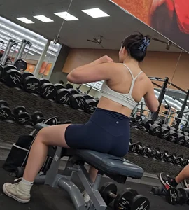 Vietnamese girl at gym nice ass in tight blue lulu shorts