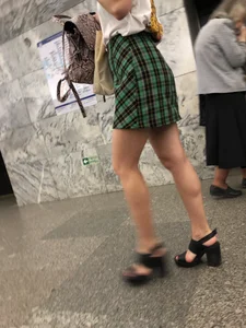 Girl in High Heels in a Skirt Hot Legs Subway Escalator Creepshot