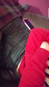 Girl Lying on the Couch in Grey Tights Crotch Closeup