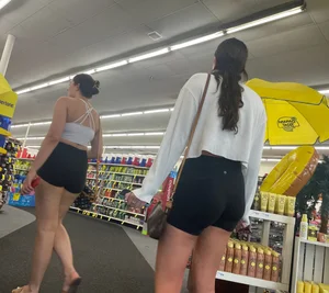College girls at CVS with black yoga shirts and white tops