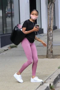 Skai Jackson in pink leggings at the DWTS studio in Los Angeles