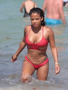 Christina Milian in red bikini in Miami with hard nipples