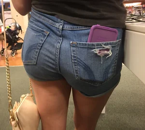 Hot Ass in Blue Denim Shorts at the Book Store Creepshots