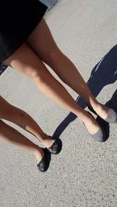 Slim Legs of Girl in Pantyhose And Flats Street Creepshot