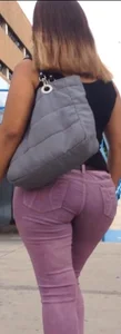 Black babe with a nice ass in tight jeans and vpl