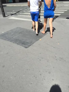 Blonde milf in tiny blue skirt with vpl