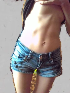Girl Jerking Her T-shirt Up Covering Tits with Hand - Tummy and Thin Legs Selfie