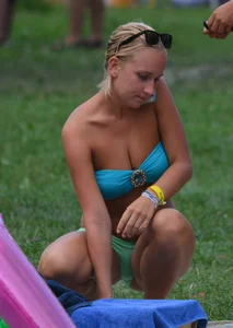 Various sexy girls in bikinis at the park