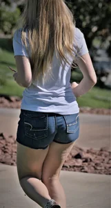 Cute Blonde in Jean Shorts