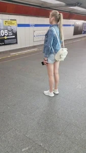 Cute Girl in Shorts with Skinny Legs Railway Station Candid