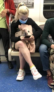 Blonde in a T-Shirt Dress With Hot Legs Subway Train Creepshots