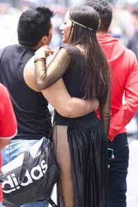Sexy brunette in hot costume outfit