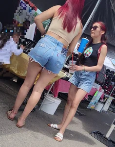 Lil cheeky latina in short shorts and sister with pokies!