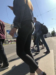Candid Girl With a Perfect Ass in Tight Black Jeans Street Crosswalk Creepshots Collection