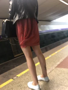 Nice Thin Tattooed Legs Candid Photos - Hot Girl on the Subway Station