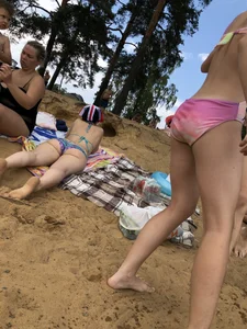 Girls in One-Piece Body Swimsuits Running Towards Water and Swimming - Beach Photo Gallery