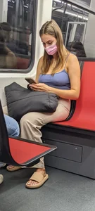 A Masked Girl in Pants in a Public Train Creepshots Gallery, Nice Ass