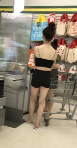 Slim teen with huge tits out shopping with mom