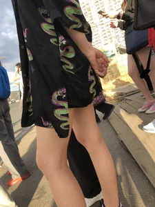 Cute blonde candid teen crossing the street