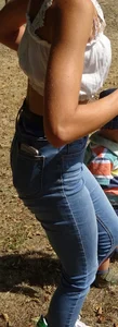 Skinny milf in tight jeans with vpl