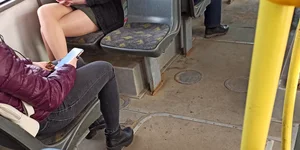 Girl in a Skirt and Pantyhose Public Bus Creepshots