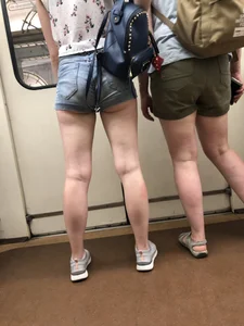 Cute And Slightly Awkward Tall Teen Girl in a Top and Denim Shorts Subway Train Candid Photos