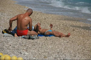 Nude beach girls in Baska, Croatia