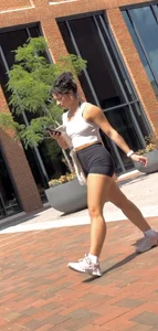 Curly Campus Brunette with amazing Bubble Butt in Tight Shorts (oc)