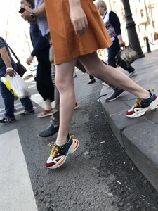 Cute Teen Girl in a Dress With Slim Legs Standing in the Subway Train, Then Crossing the Street Photo Gallery