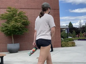 Thick college slut in shorts