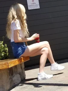 Blonde and Brunette friends in TINY jean shorts! [OC]