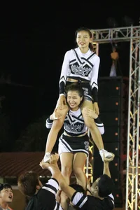 Bunch of athletic Thai cheerleaders at a competition