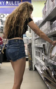 Tight petite Blonde in jean shorts