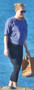 Beach blonde in leggings with a decent booty